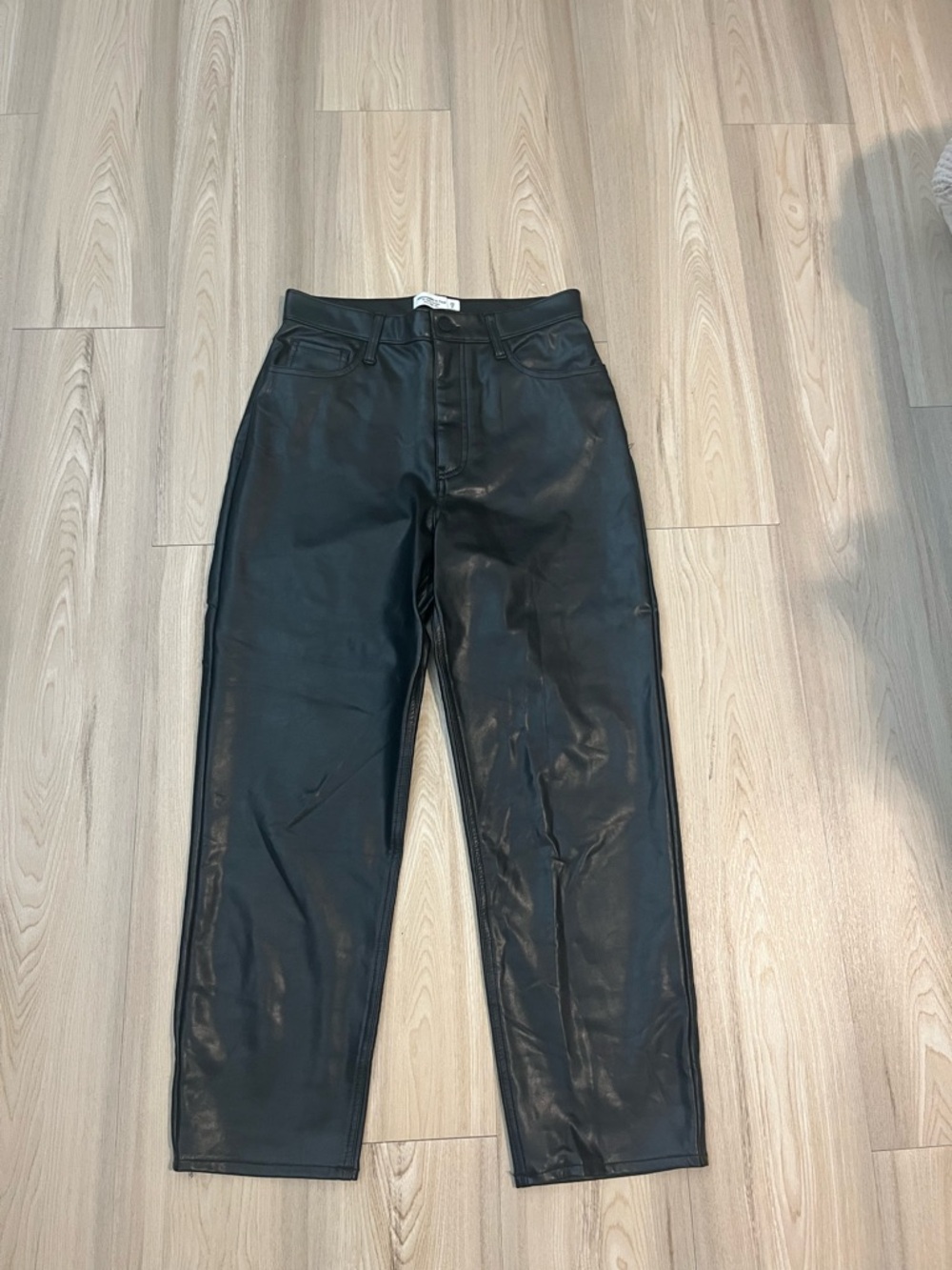Abercrombie & Fitch Black Faux Leather Straight-Leg Pants